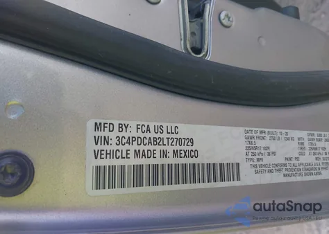 2020 Dodge Journey Se Value из США, поврежденный, VIN 3C4PDCAB2LT270729